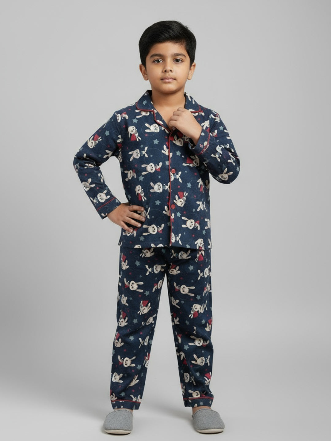 Biglilpeople Unisex Rayon Printed Full Sleeves Night Suit