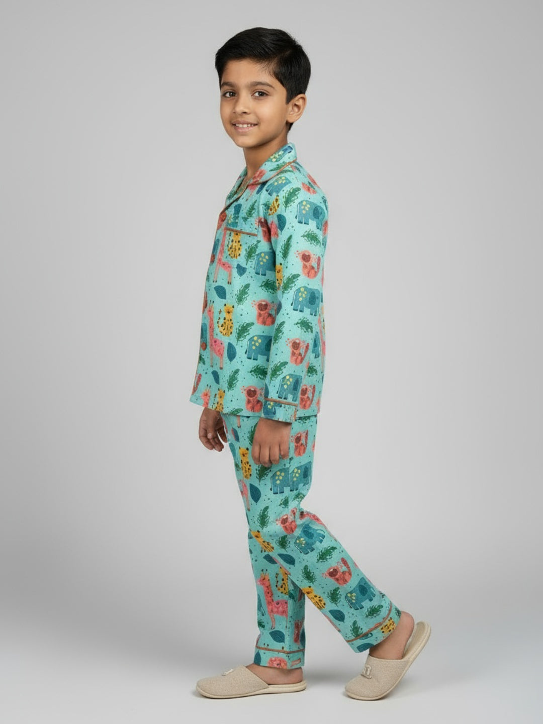 Biglilpeople Unisex Rayon Printed Full Sleeves Night Suit