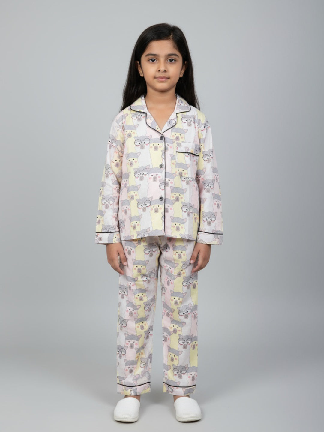 Biglilpeople Girls Rayon Printed Full Sleeves Night Suit