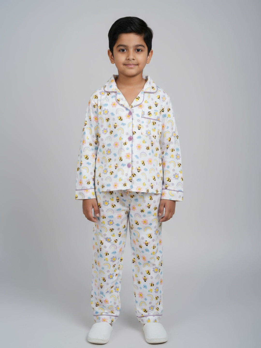 Biglilpeople Unisex Rayon Printed Full Sleeves Night Suit