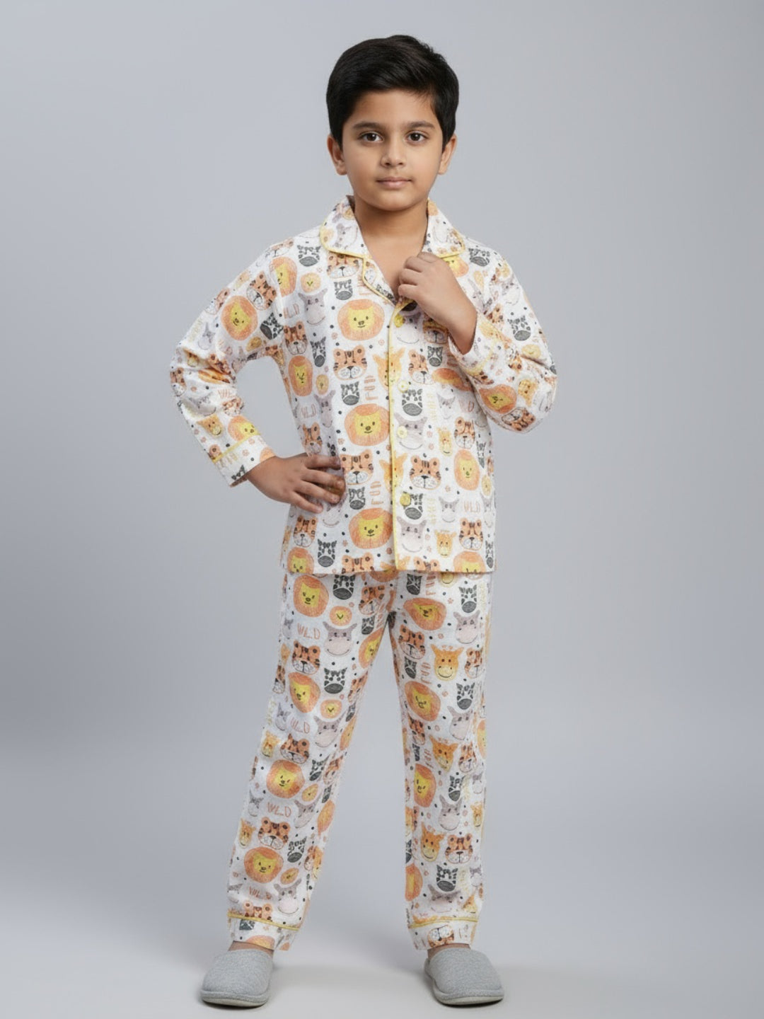 Biglilpeople Unisex Rayon Printed Full Sleeves Night Suit