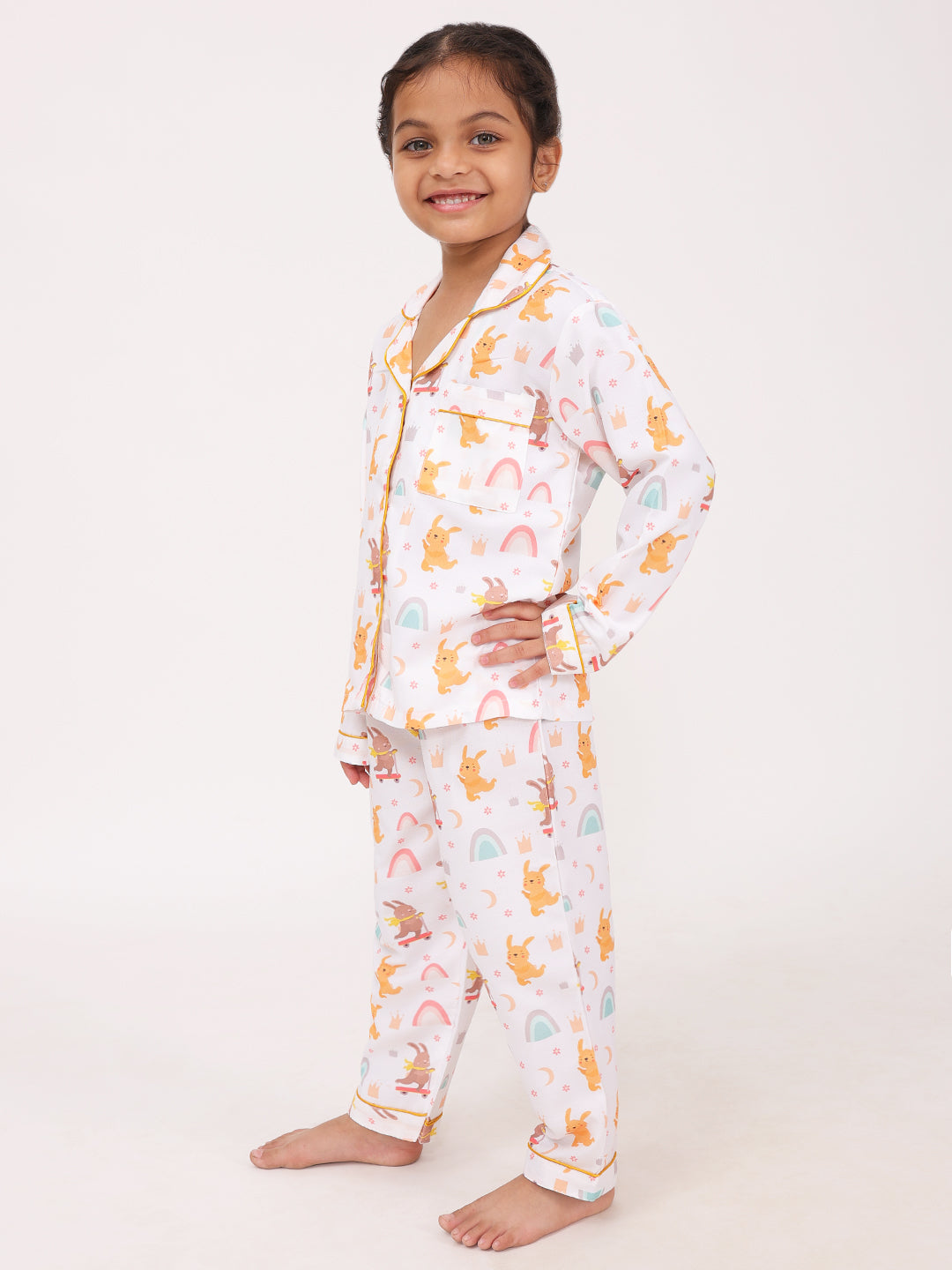 Biglilpeople Unisex Rayon Printed Full Sleeves Night Suit