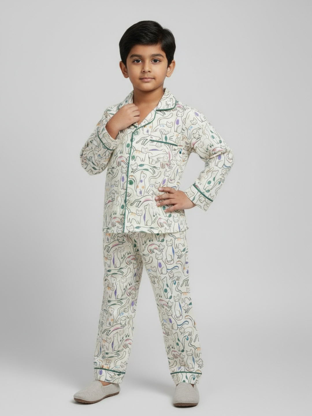 Biglilpeople Unisex Rayon Printed Full Sleeves Night Suit