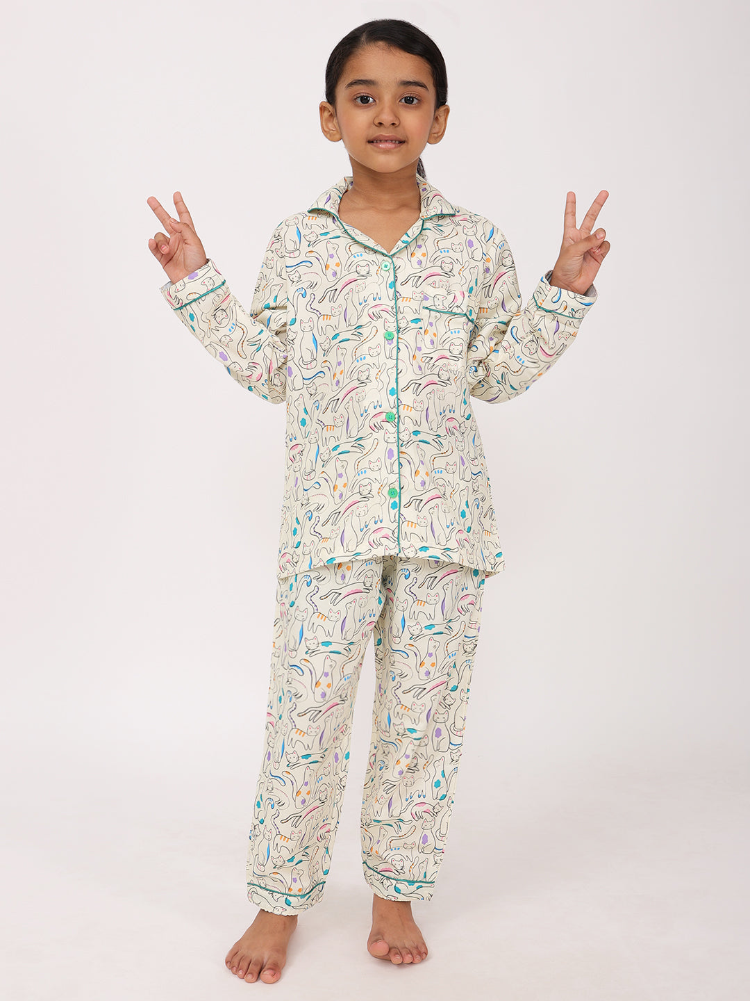 Biglilpeople Unisex Rayon Printed Full Sleeves Night Suit