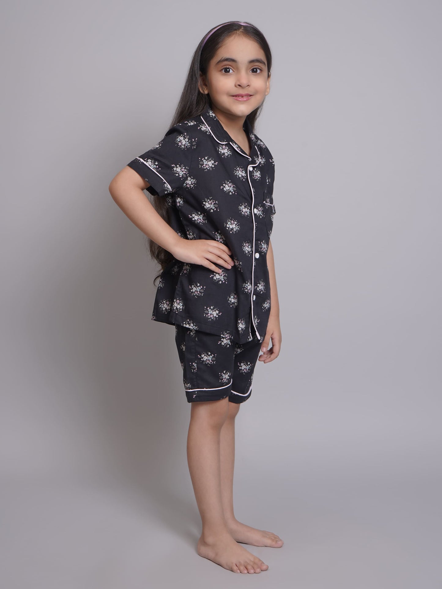 Floral Printed Half Sleeves Night Suits For Girls