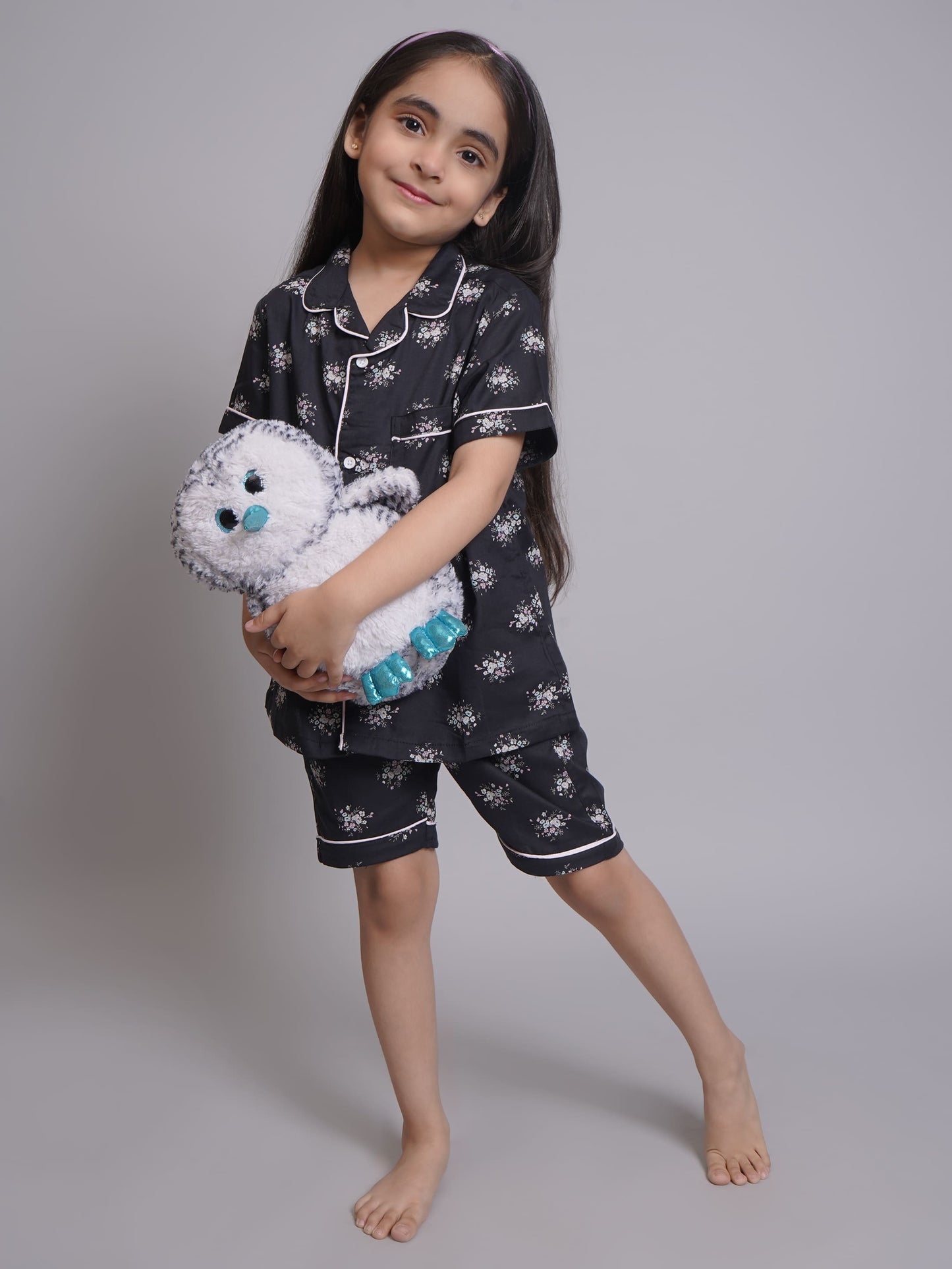 Floral Printed Half Sleeves Night Suits For Girls