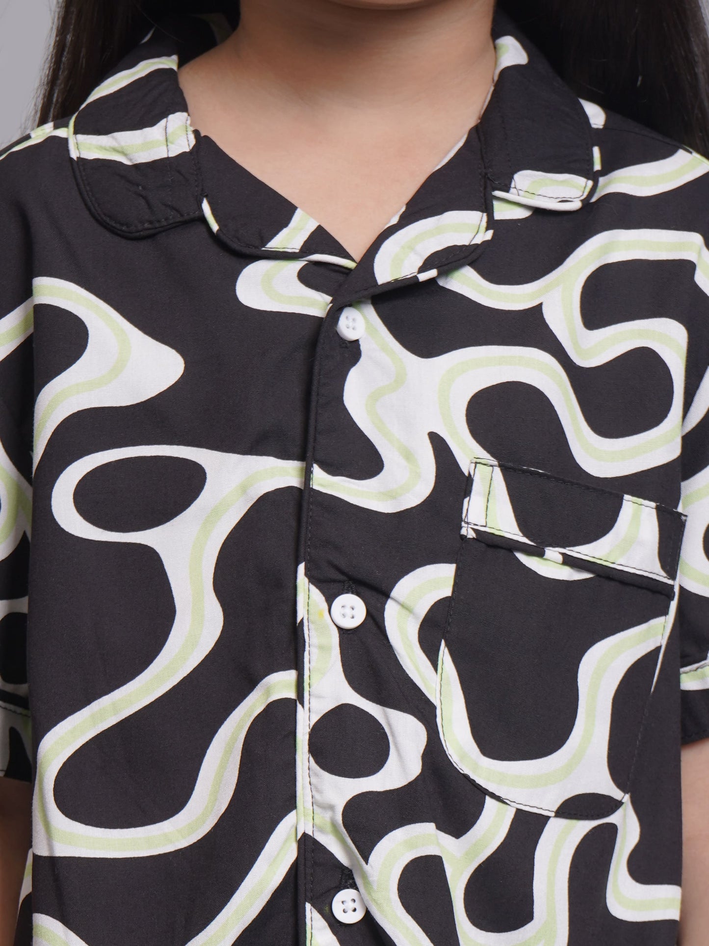Abstract Printed Half Sleeves Night Suits For Girls