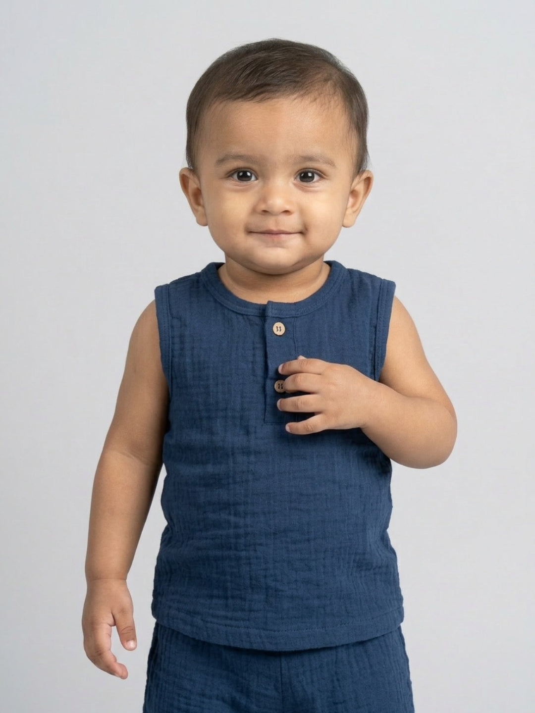 Biglilpeople Infant Organic Soft Crinkled Muslin Navy Color Top & Short