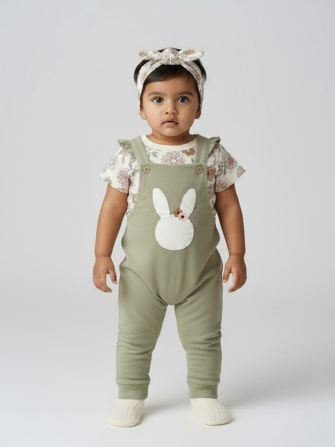 Biglilpeople Baby Girls Dungaree and T-Shirt Set with Headband