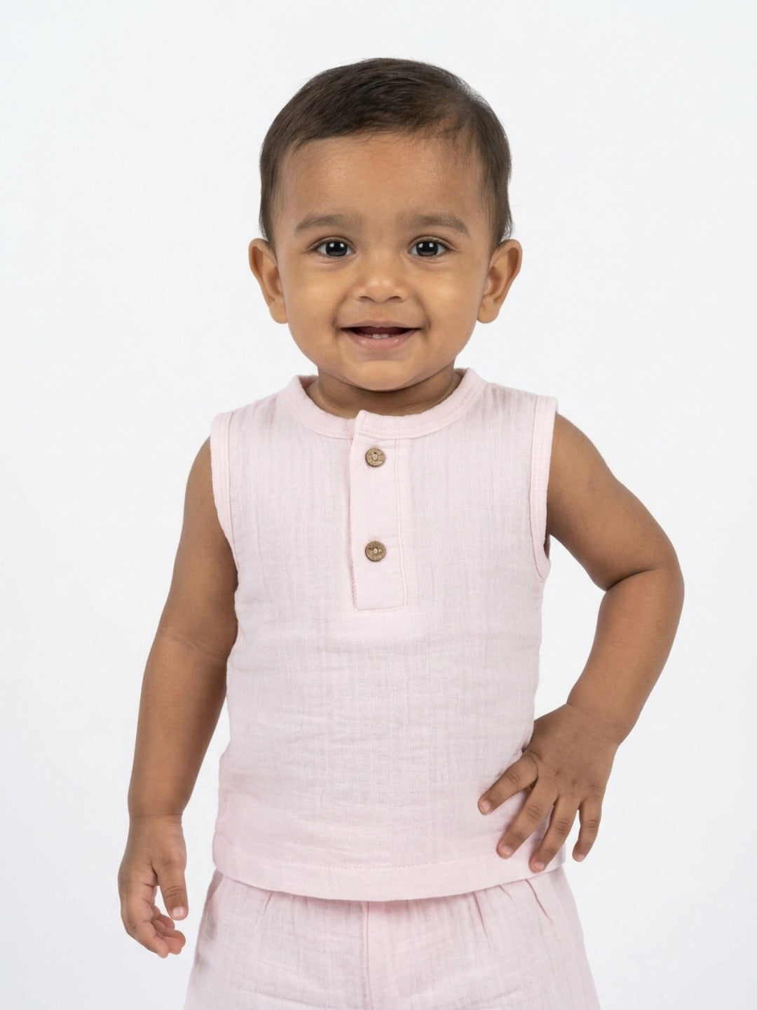 Biglilpeople Infant Organic Soft Crinkled Muslin Light Pink Color Top & Short