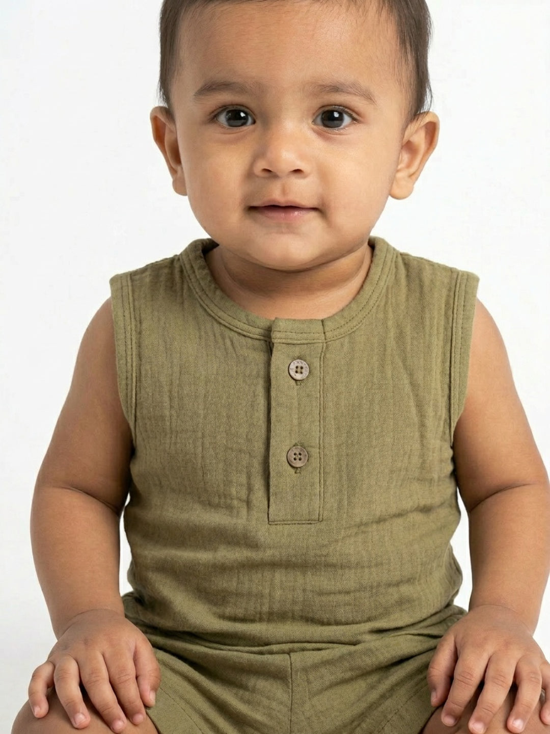 Biglilpeople Infant Organic Soft Crinkled Muslin Olive Color Top & Short