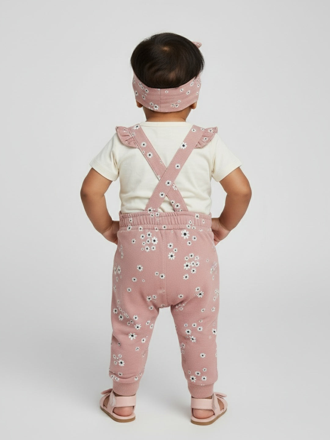 Biglilpeople Baby Girls Dungaree and T-Shirt Set with Headband