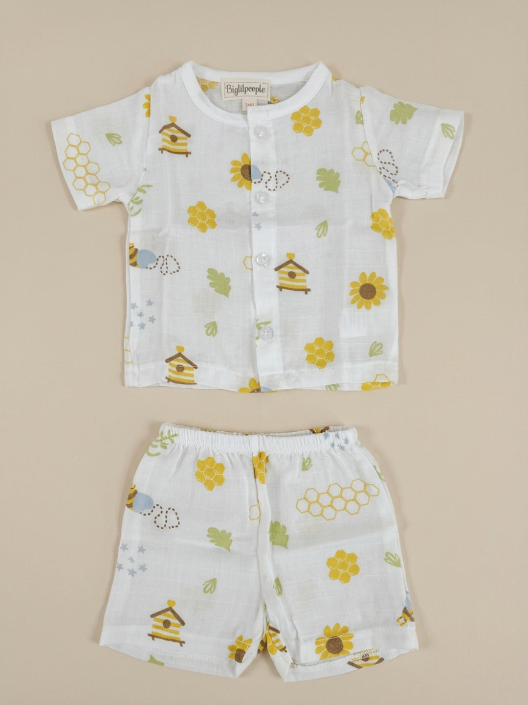 Biglilpeople Unisex Multicolor Floral & Honeybee Round Neck Short Sleeves Clothing Set