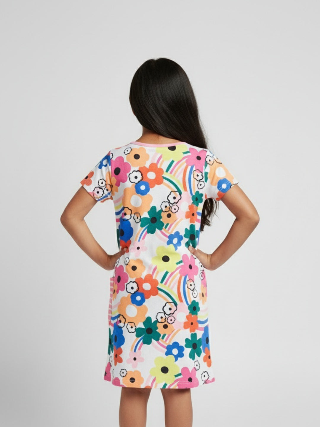 Biglilpeople Girls Floral Print Short Sleeves Knee Length Shift Dress