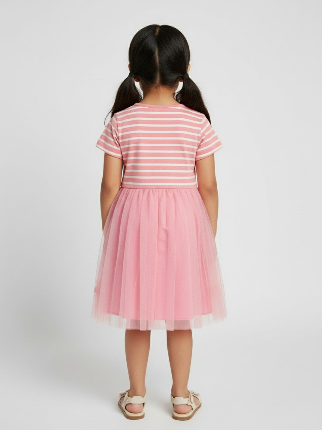 Biglilpeople Girls Striped & Embroidered Short Sleeves Knee Length A-Line Dress