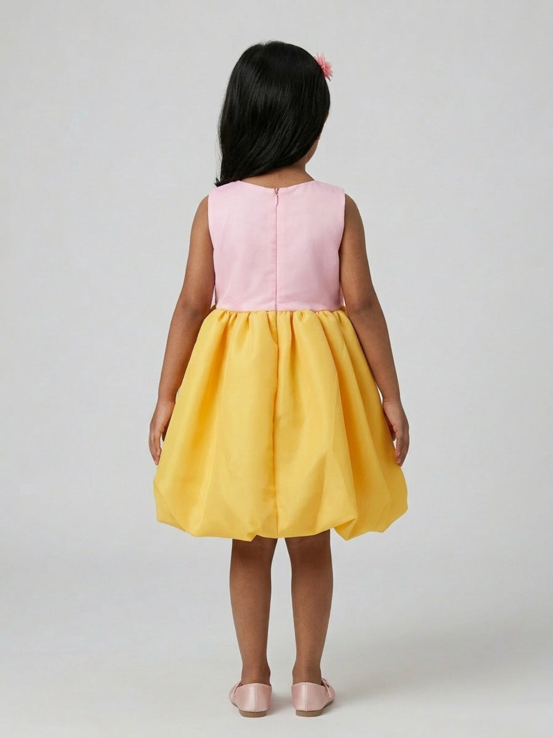 Biglilpeople Girls Multicolour Color-Blocked Bow Round Neck Sleeveless Fit & Flare Dress