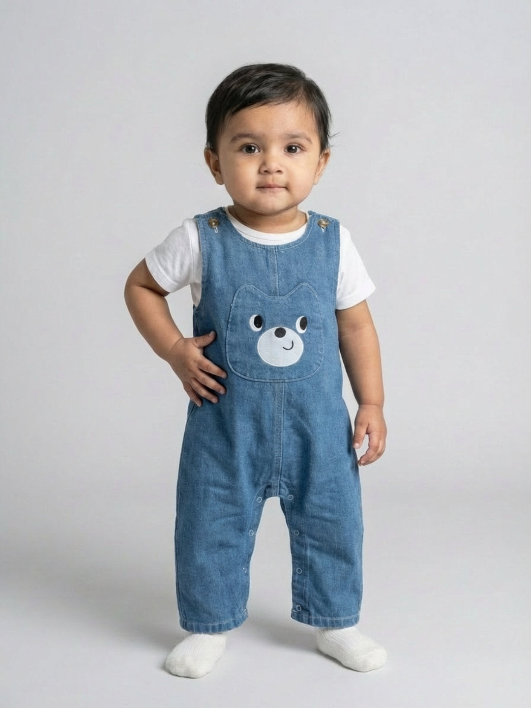 Biglilpeople Unisex Blue Round Neck Sleeveless Dungaree