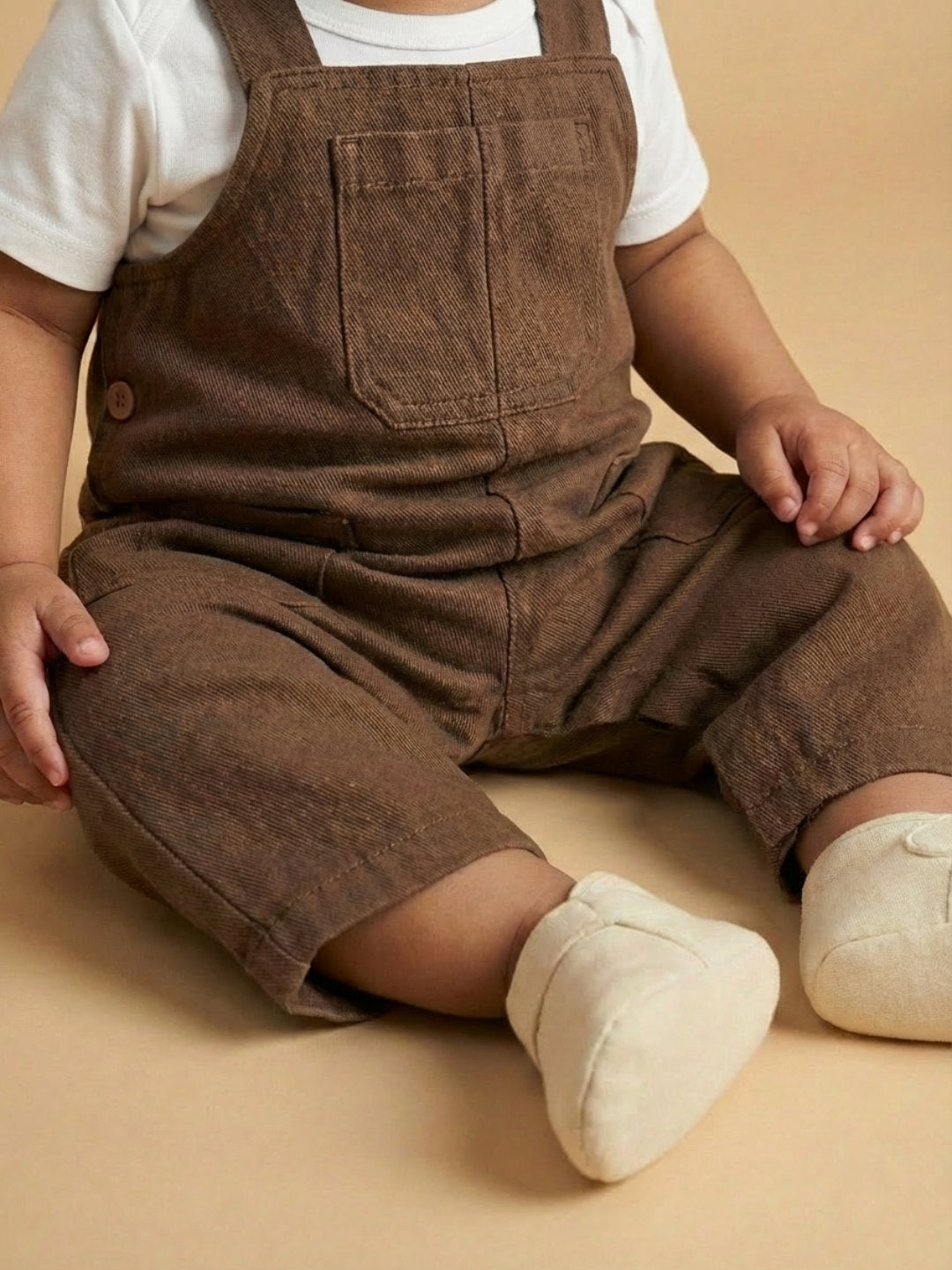 Biglilpeople Unisex Brown Round Neck Sleeveless Dungaree