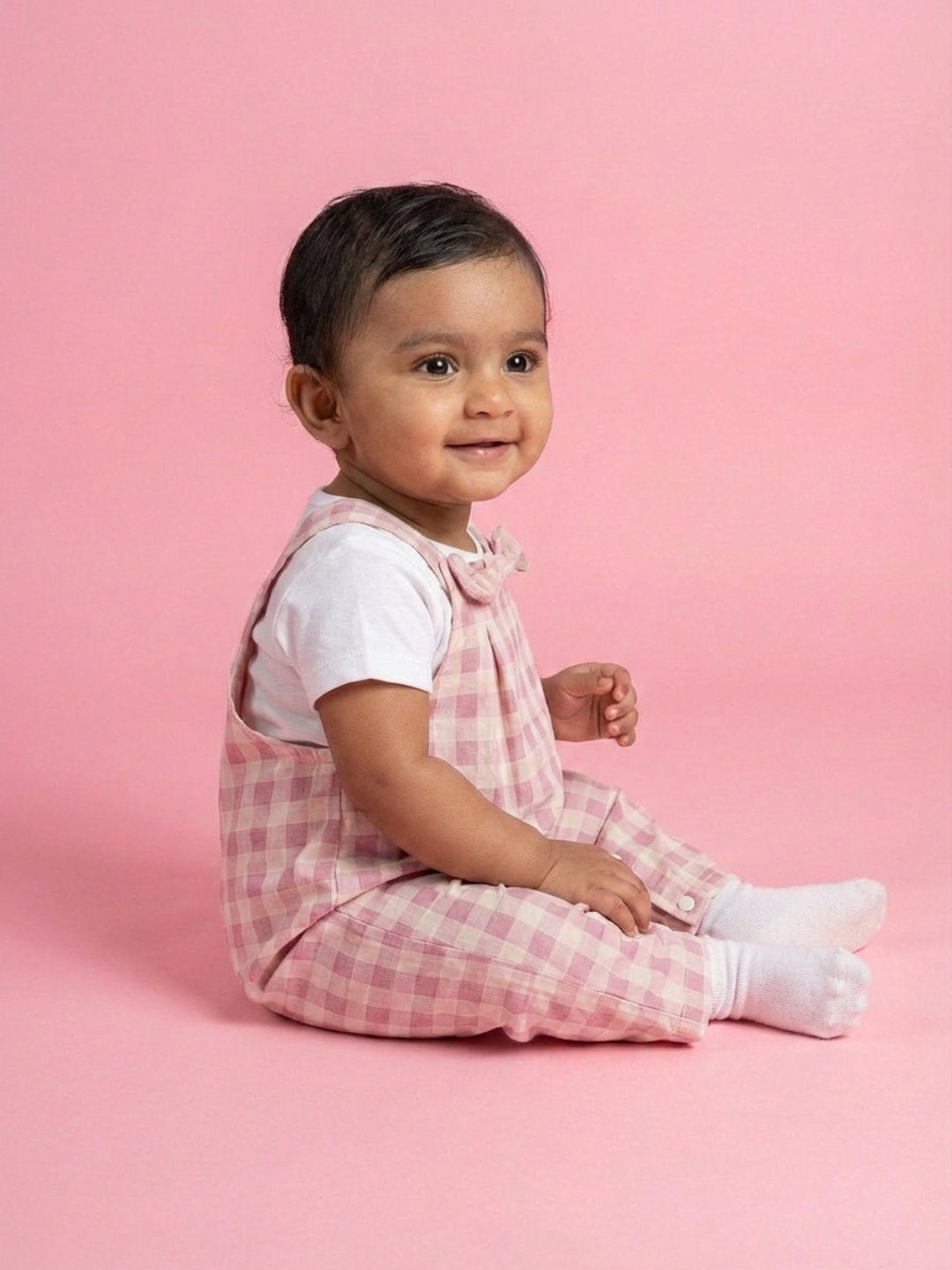 Biglilpeople Girls Pink Square Neck Sleeveless Dungaree