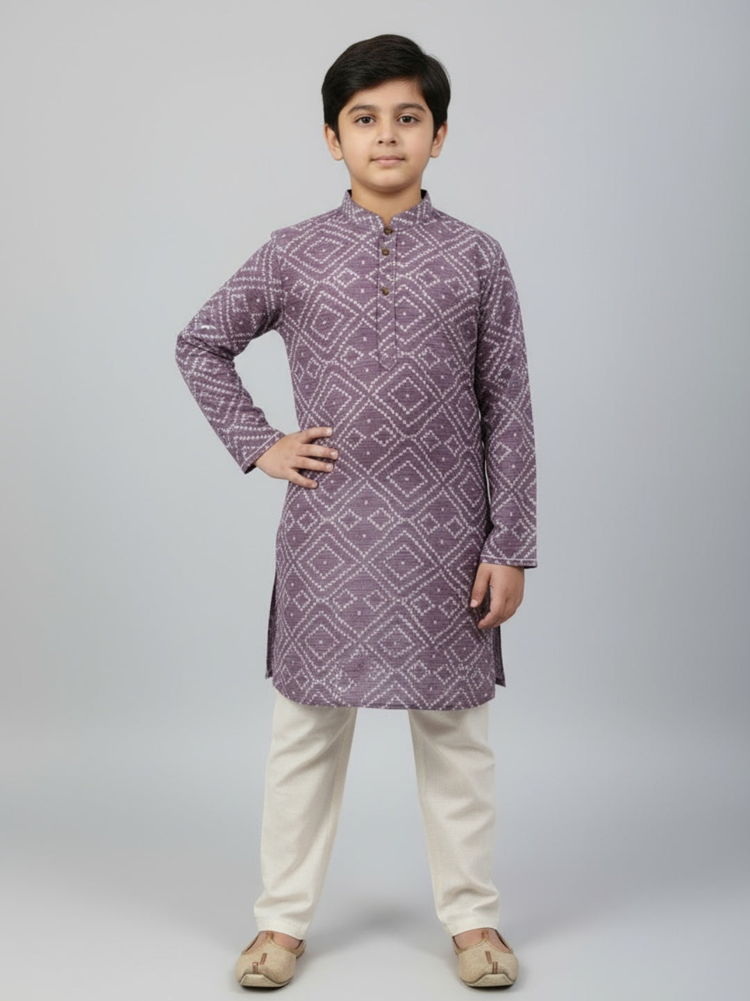 Boys Printed Straight Kurta with Churidar