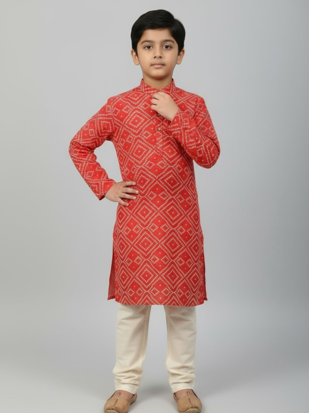 Boys Printed Straight Kurta with Churidar