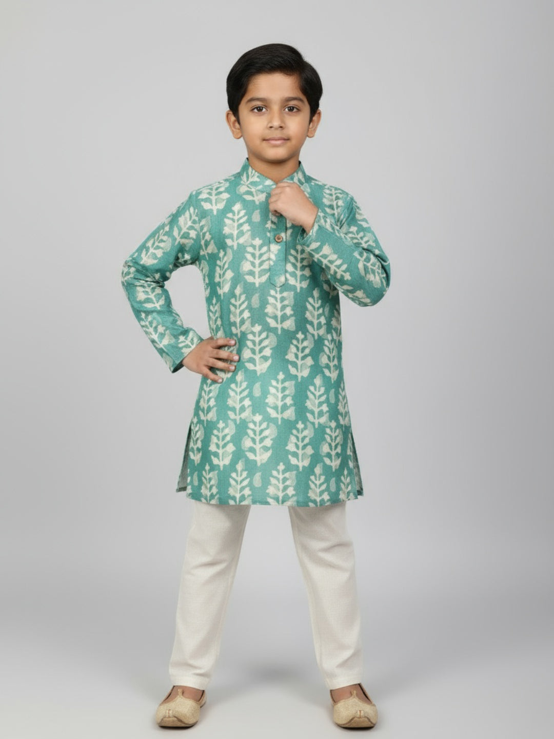 Boys Printed Straight Kurta with Churidar
