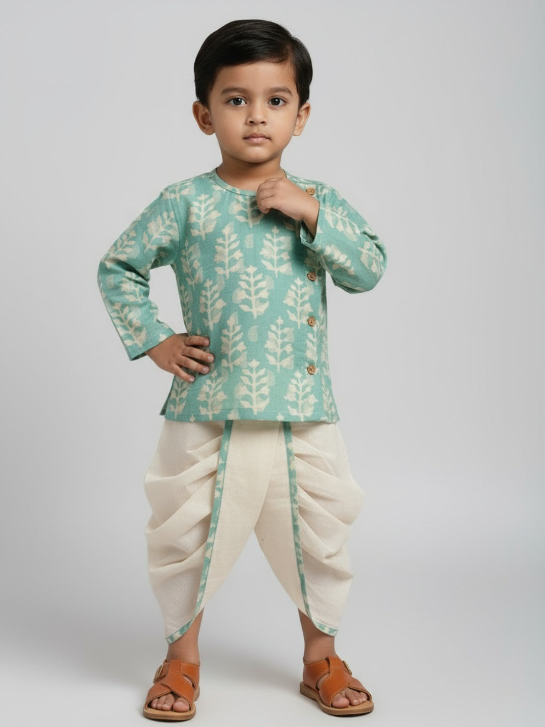 Biglilpeople Boys Printed Traditional Ethnic Kurta and Dhoti Set