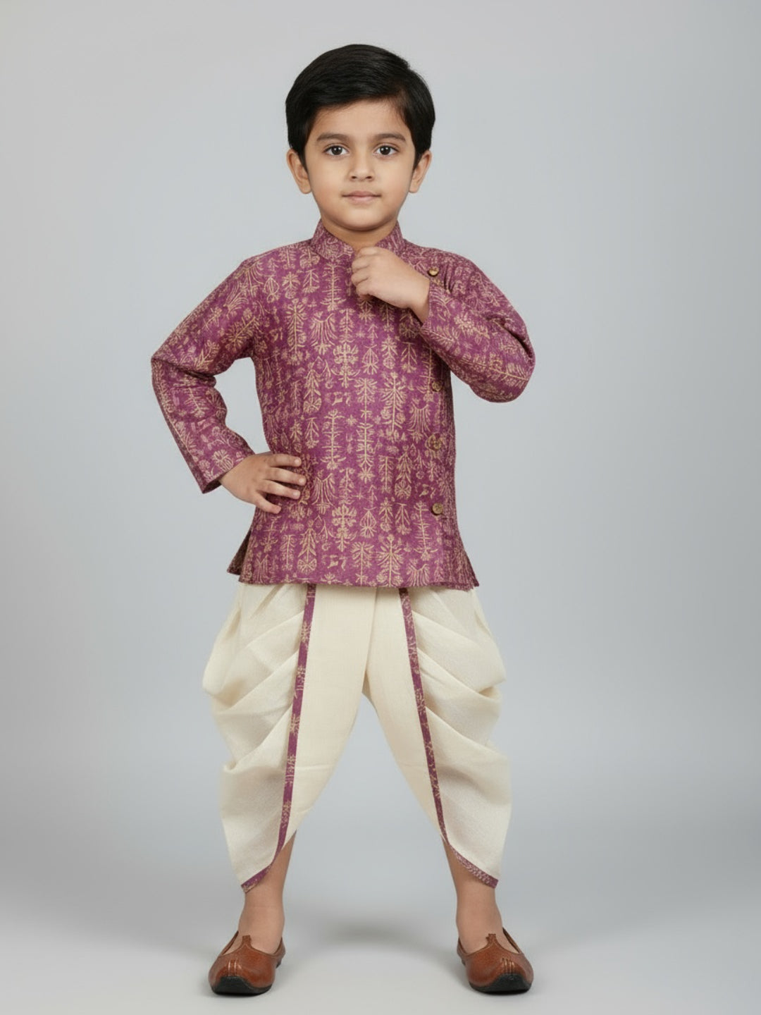 Biglilpeople Boys Printed Traditional Ethnic Kurta and Dhoti Set