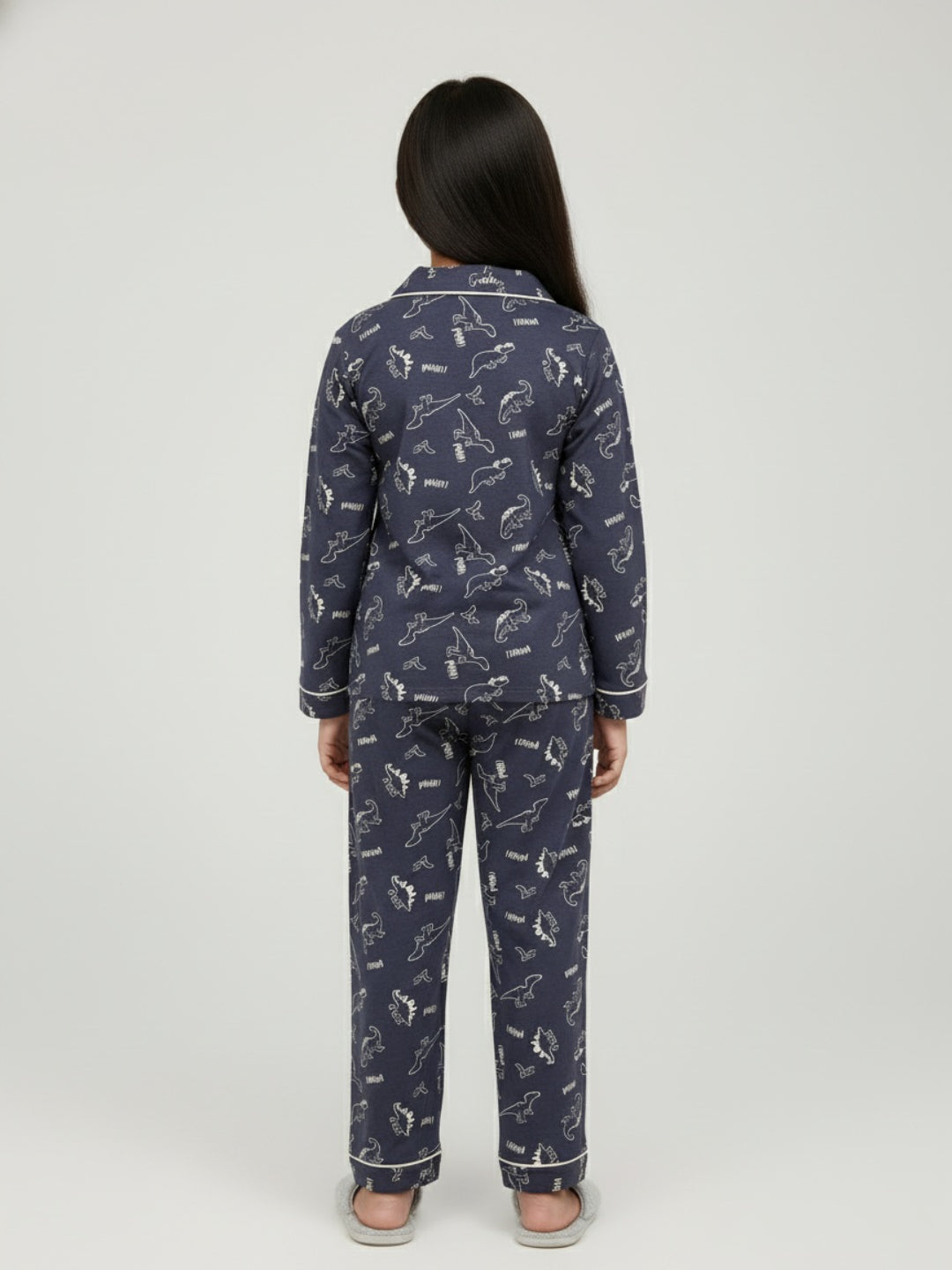 Biglilpeople Cotton Dino Print Dark Grey Night Suit