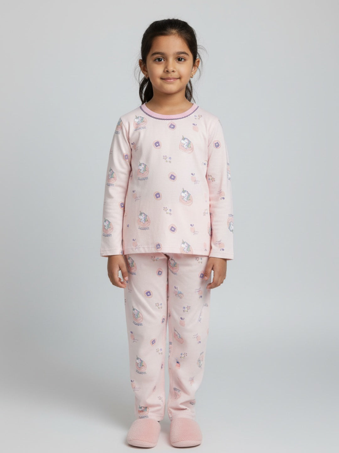 Biglilpeople Girls Pink Printed Cotton Nightwear Set