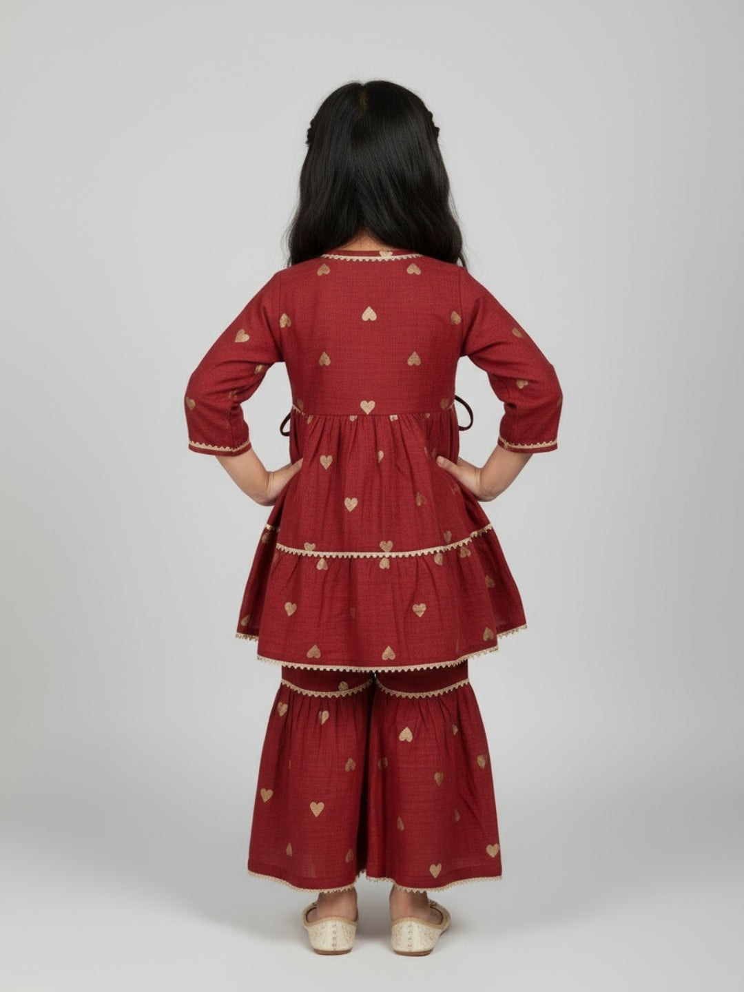 Biglilpeople Girls Heart Printed Angrakha Kurta and Sharara Set