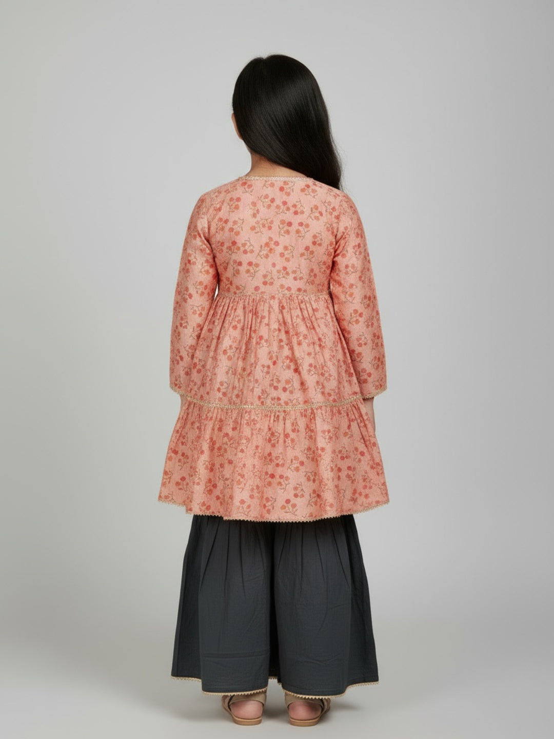 Biglilpeople Girls Floral Printed Angrakha Kurta and Sharara Set