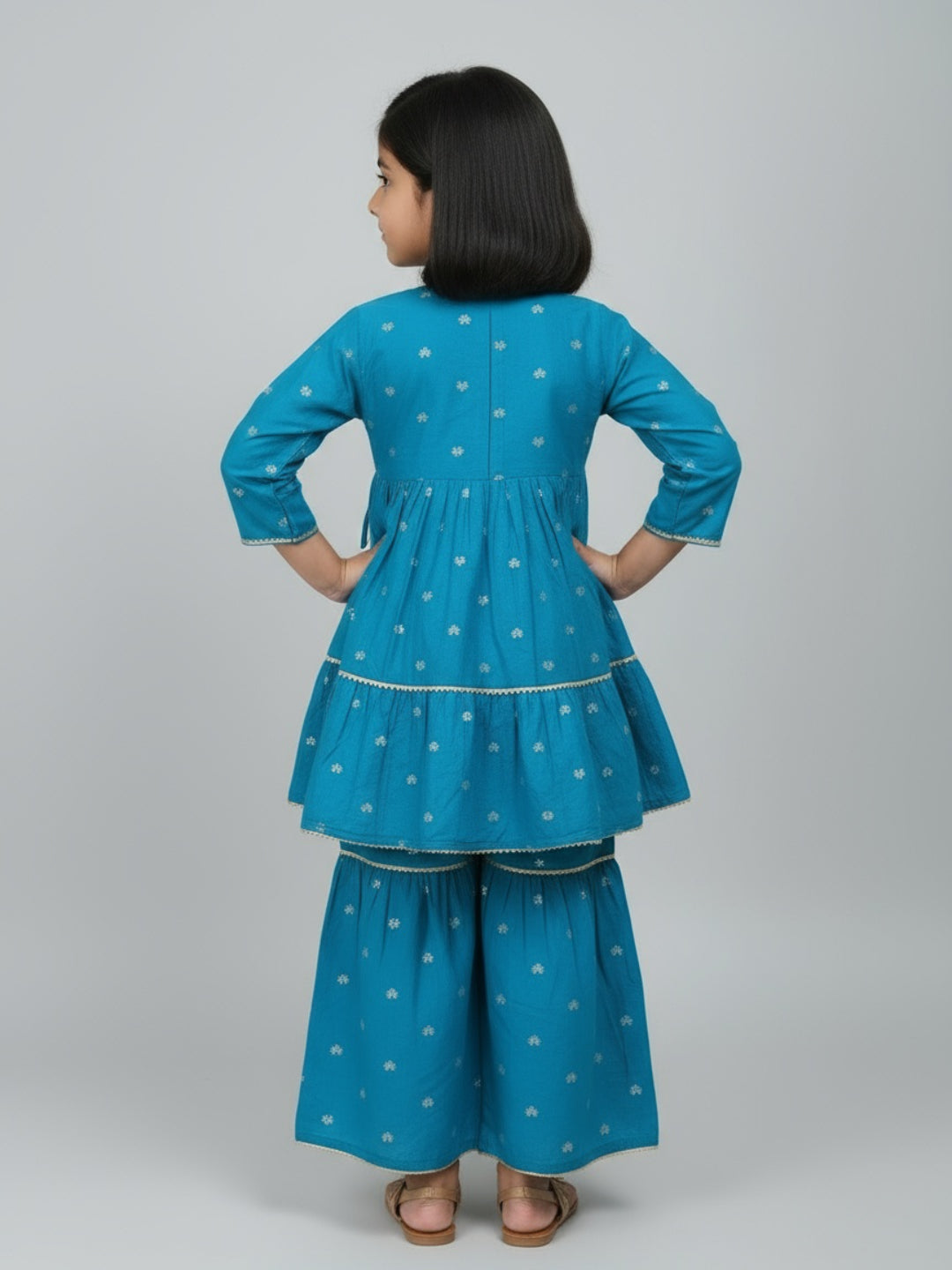 Biglilpeople Girls Heart Printed Angrakha Kurta and Sharara Set