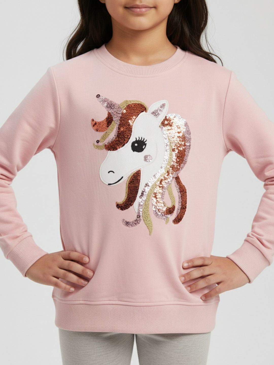 Biglilpeople Unicorn Print Light Pink Sweatshirt