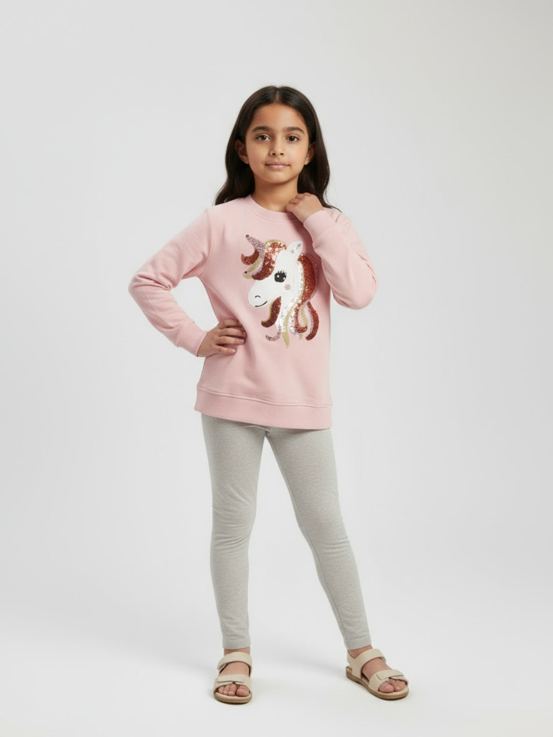 Biglilpeople Unicorn Print Light Pink Sweatshirt