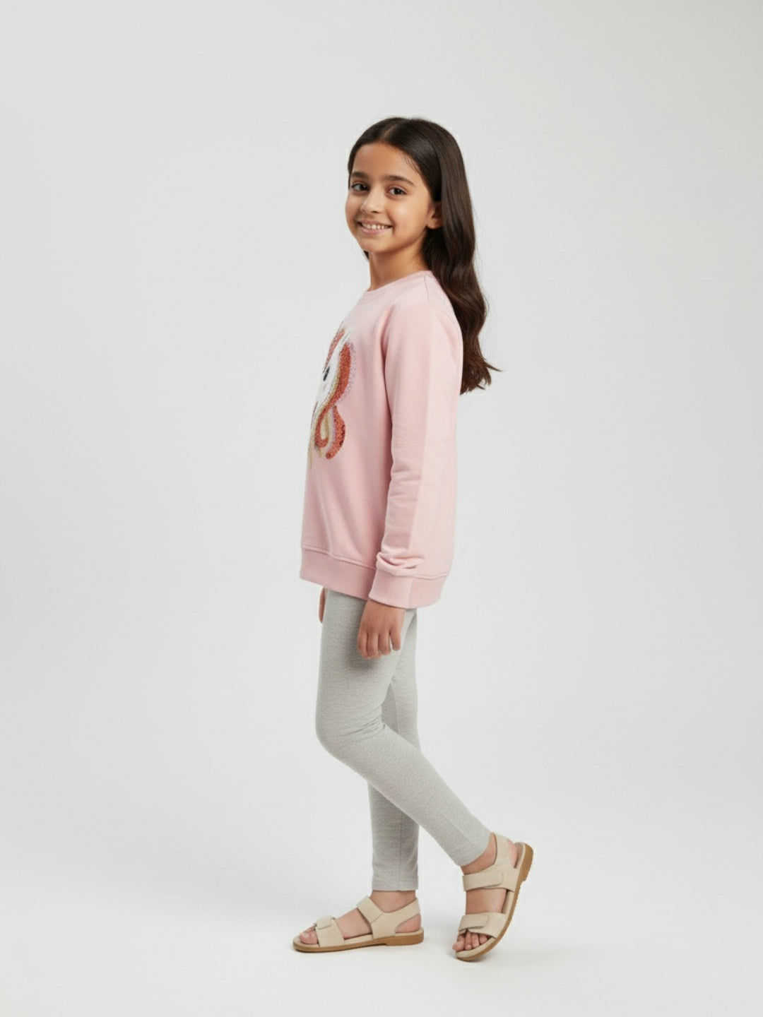 Biglilpeople Unicorn Print Light Pink Sweatshirt