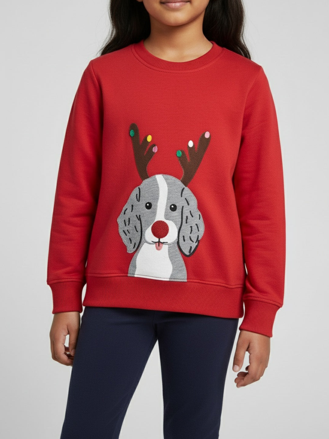Biglilpeople Reindeer Print Red Sweatshirt