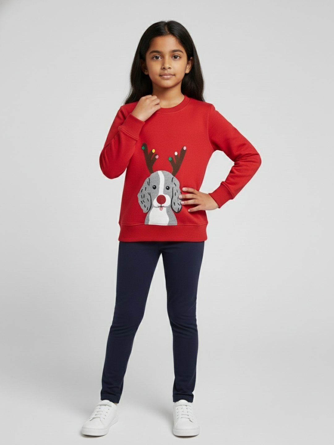 Biglilpeople Reindeer Print Red Sweatshirt