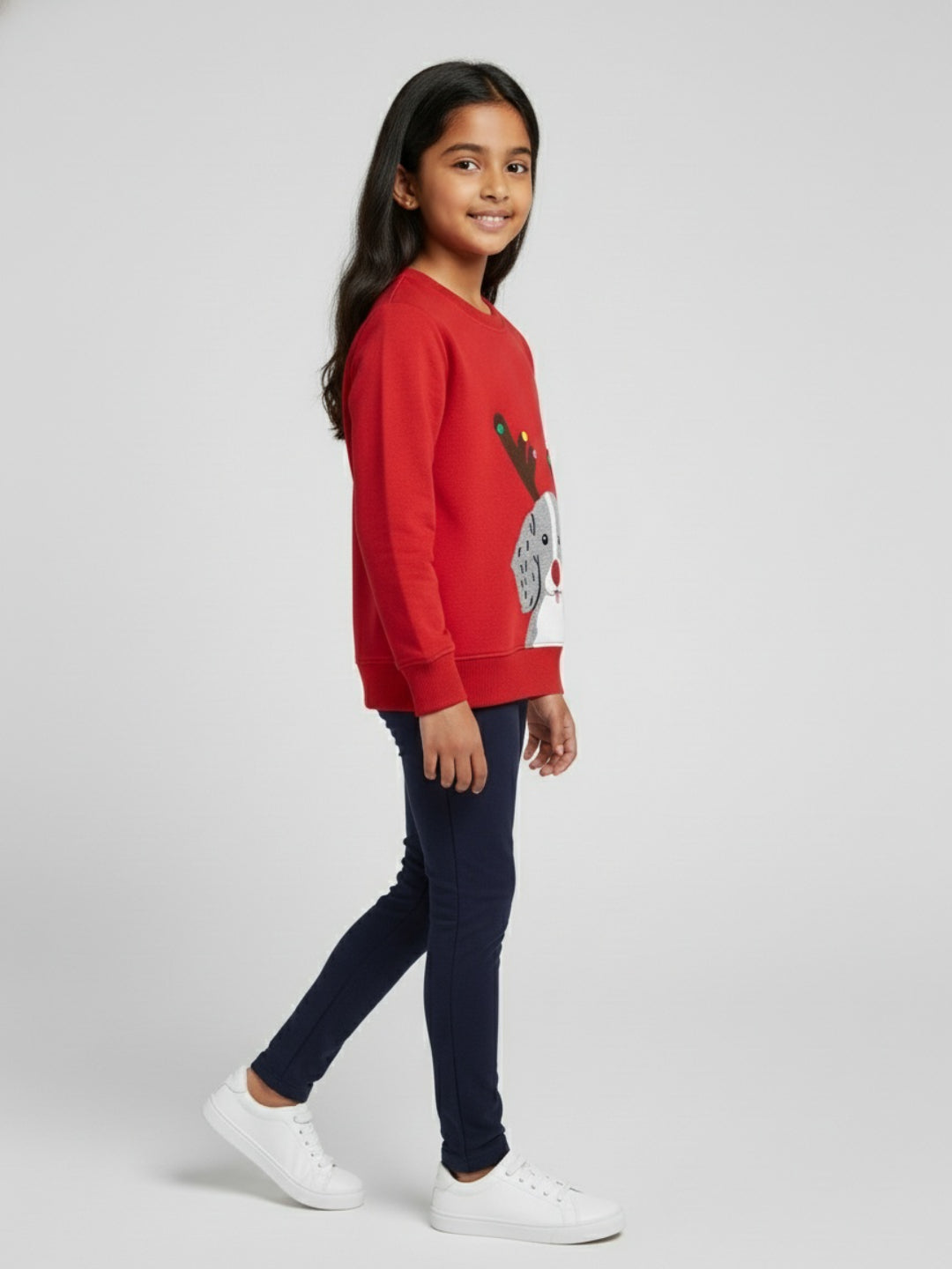 Biglilpeople Reindeer Print Red Sweatshirt