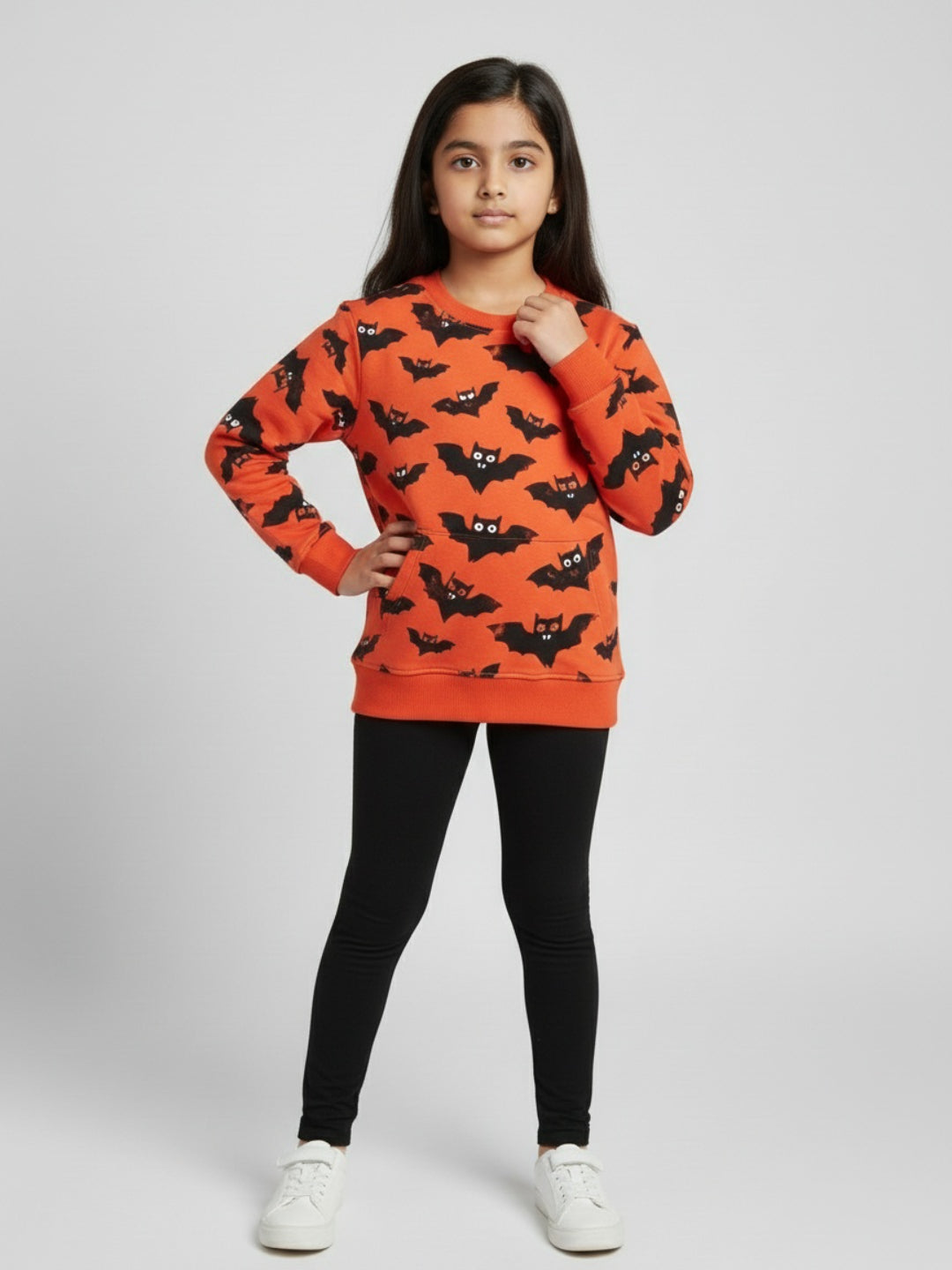 Biglilpeople Bat Print Orange Sweatshirt