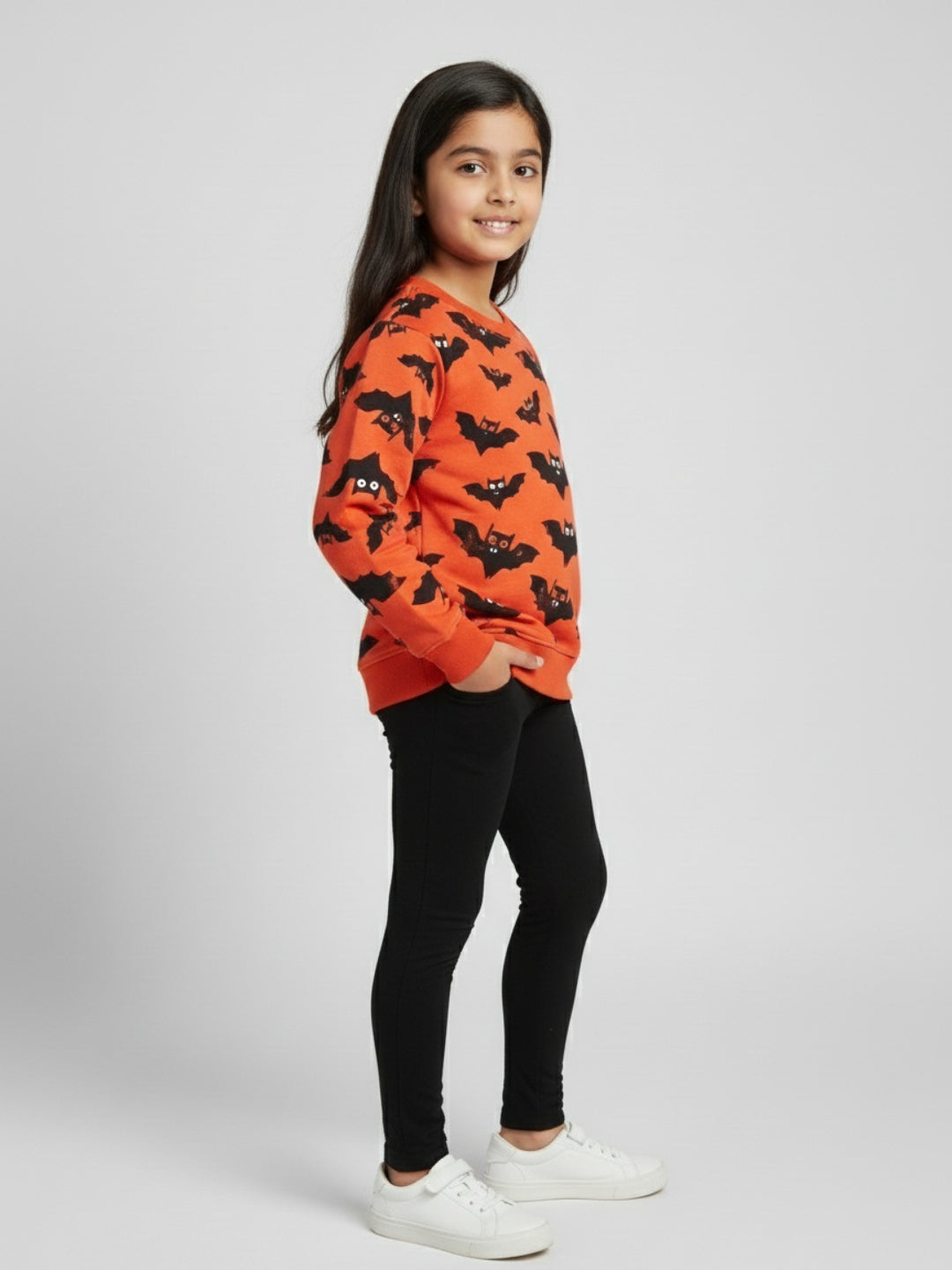 Biglilpeople Bat Print Orange Sweatshirt
