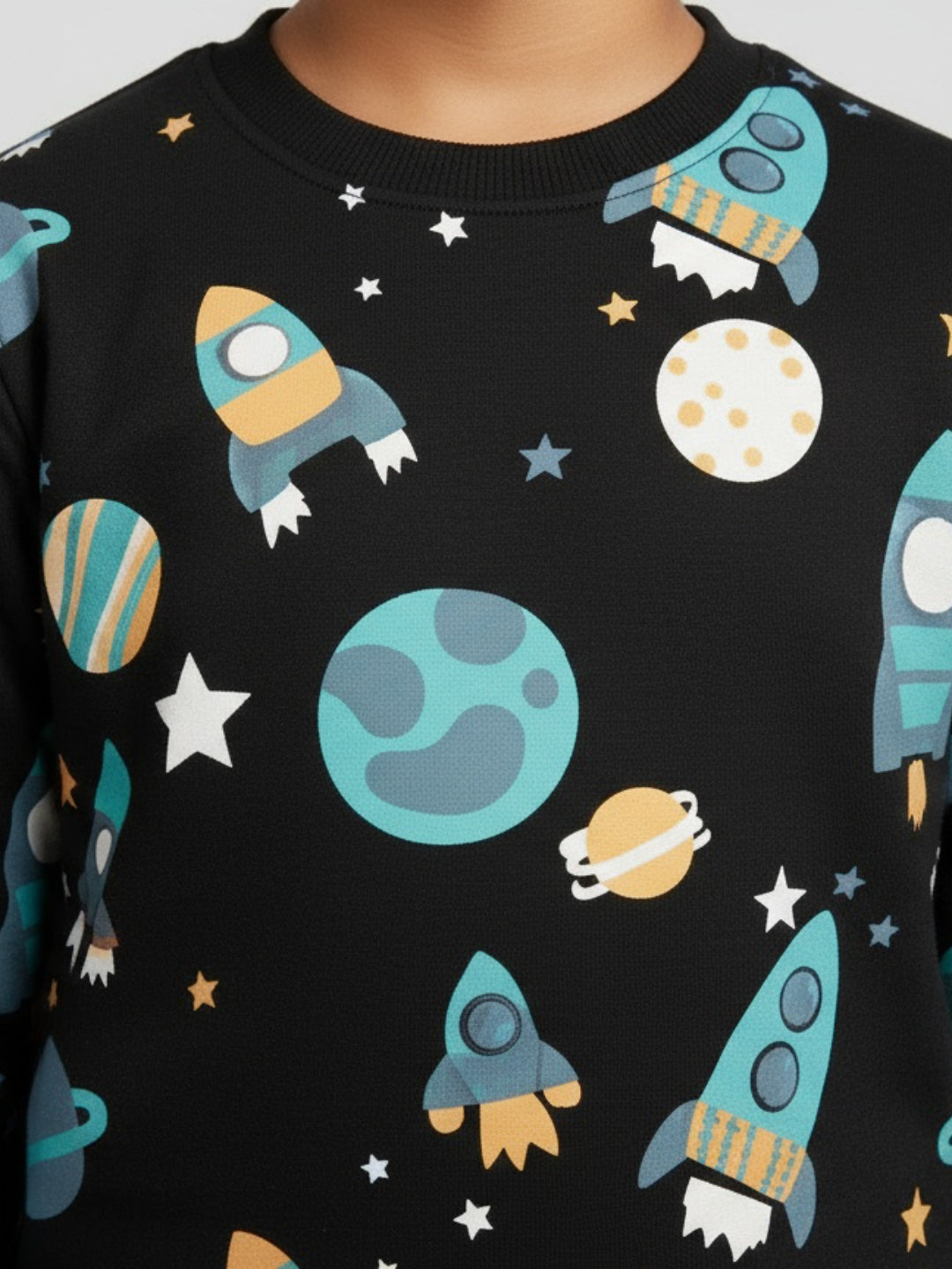Boys Black Space Print Rocket & Planet Design Winter Sweatshirt