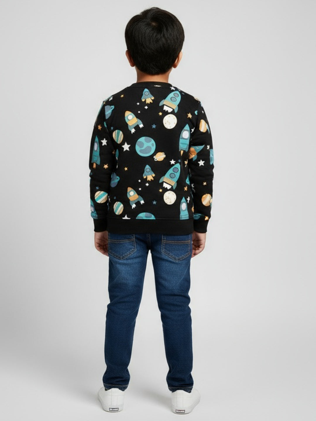 Boys Black Space Print Rocket & Planet Design Winter Sweatshirt
