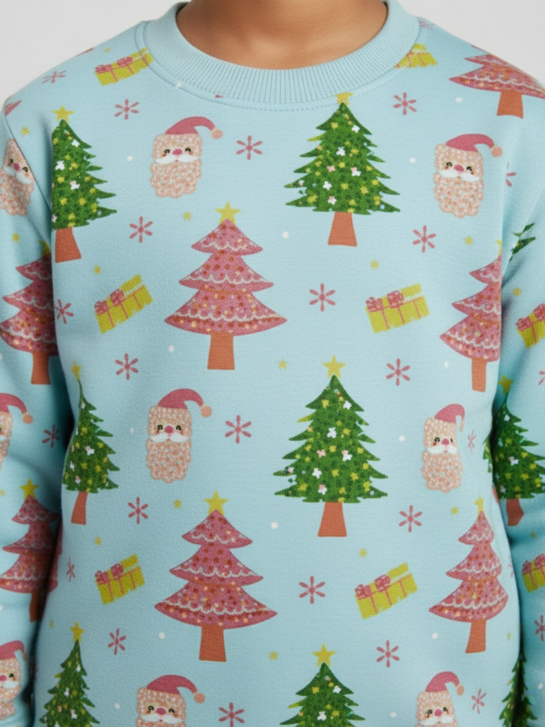 Biglilpeople Christmas Print Light Blue Sweatshirt