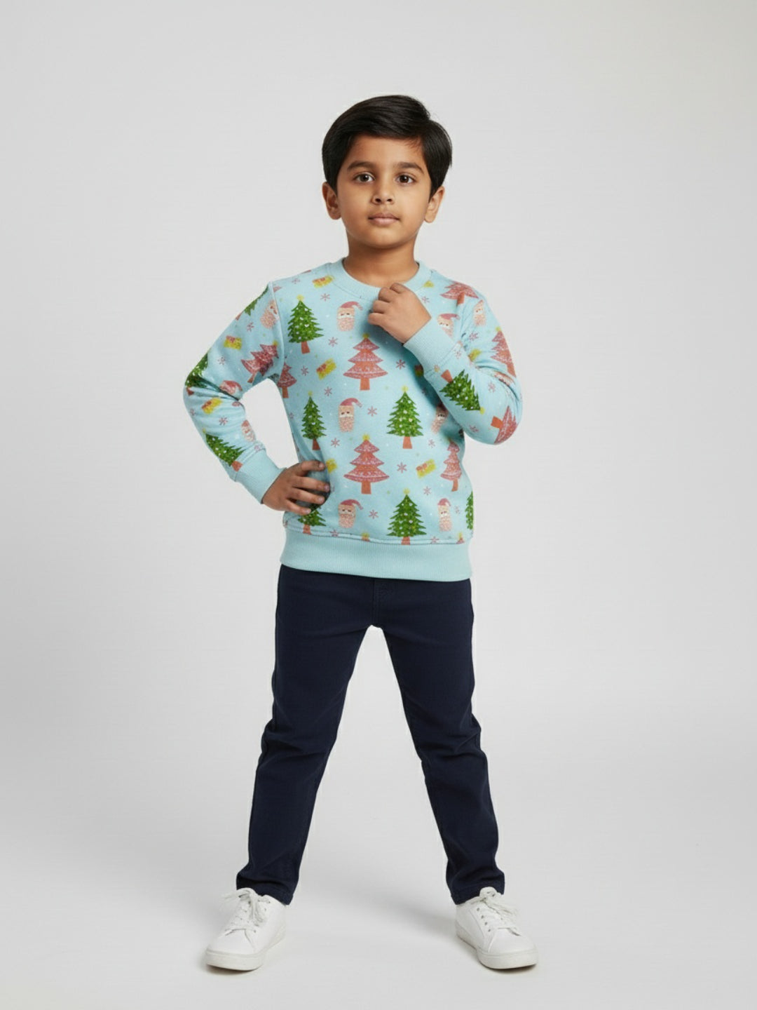 Biglilpeople Christmas Print Light Blue Sweatshirt