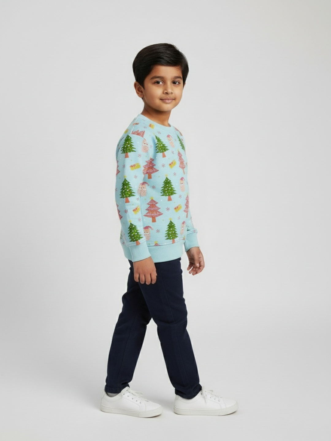 Biglilpeople Christmas Print Light Blue Sweatshirt