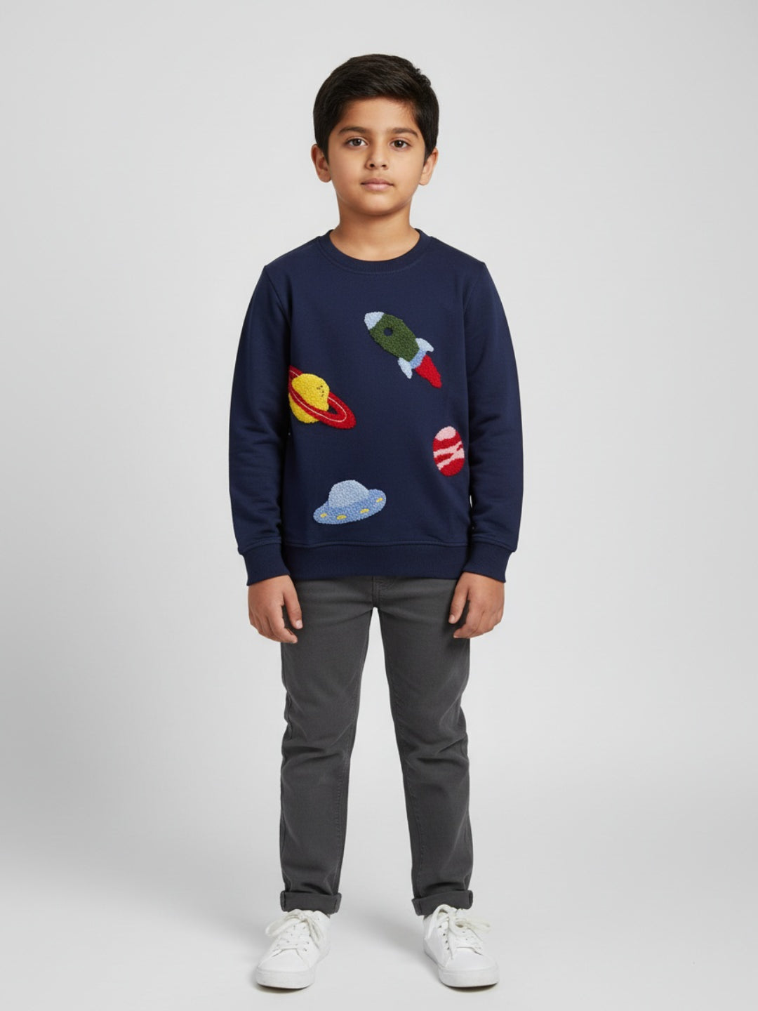 Biglilpeople Space Embroidered Dark Blue Sweatshirt