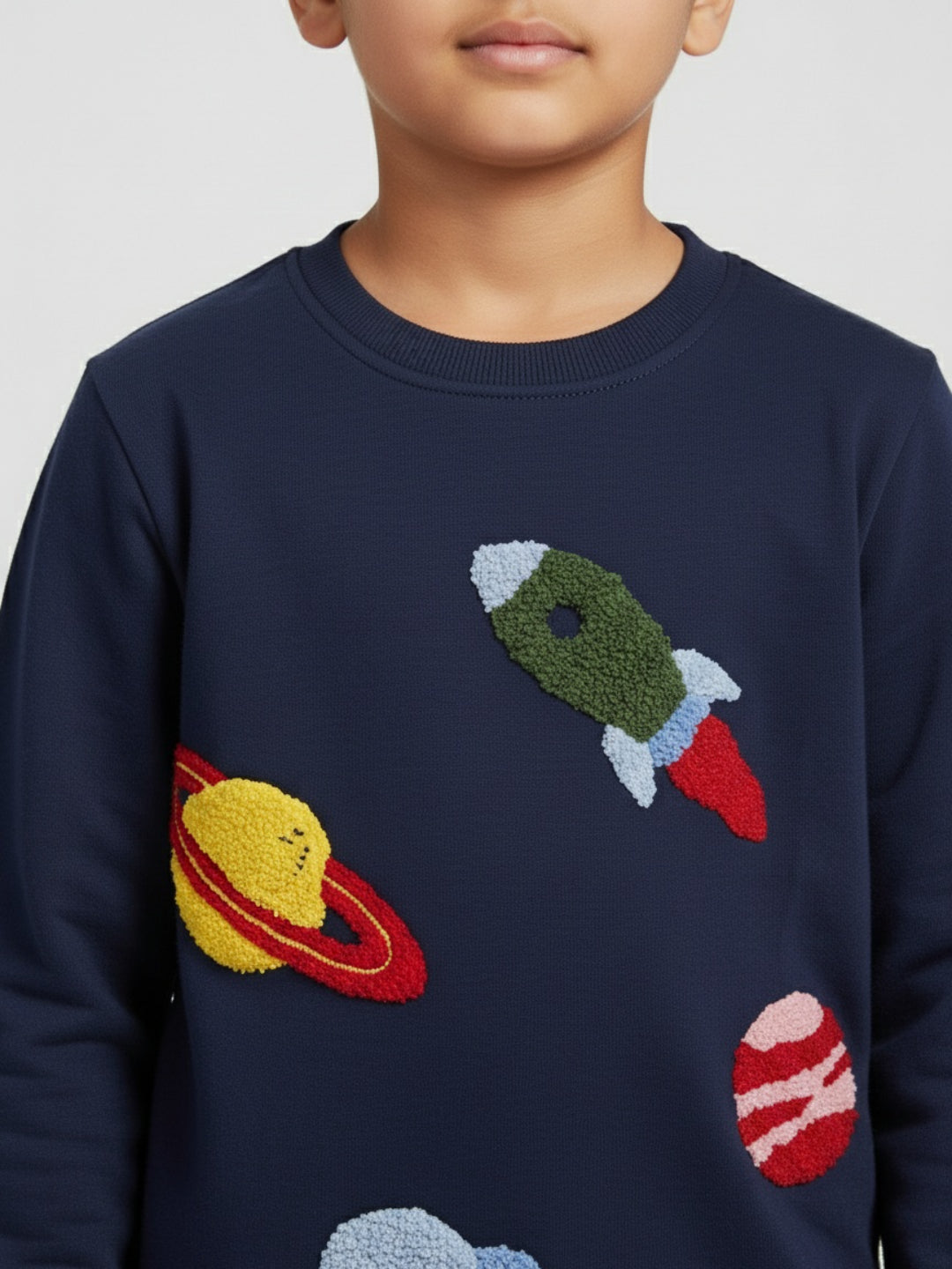 Biglilpeople Space Embroidered Dark Blue Sweatshirt