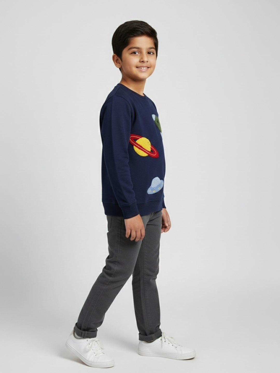 Biglilpeople Space Embroidered Dark Blue Sweatshirt