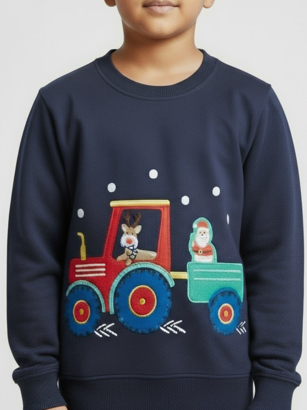 Boys Navy Blue Tractor Print Winter Sweatshirt
